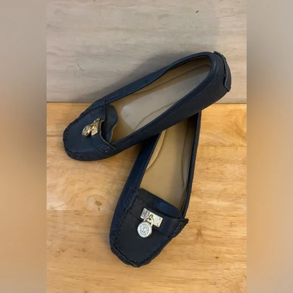 Michael Kors Hamilton Leather Loafers Metallic Gold-Decorative Lock - Picture 4 of 12